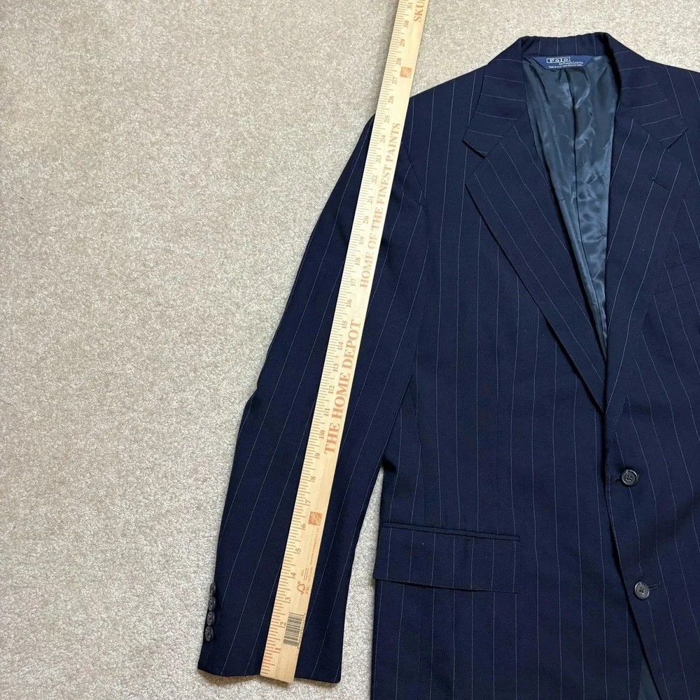 Vtg Polo By Ralph Lauren Blazer Mens 42‎ Blue Wool Pinstripe USA Sport Coat 80s